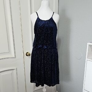 Francesca's Blue Velvet Dress Spagetti Strap Dress